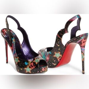 Christian Louboutin Multicolor Patent Leather Star Slingback Heels 38